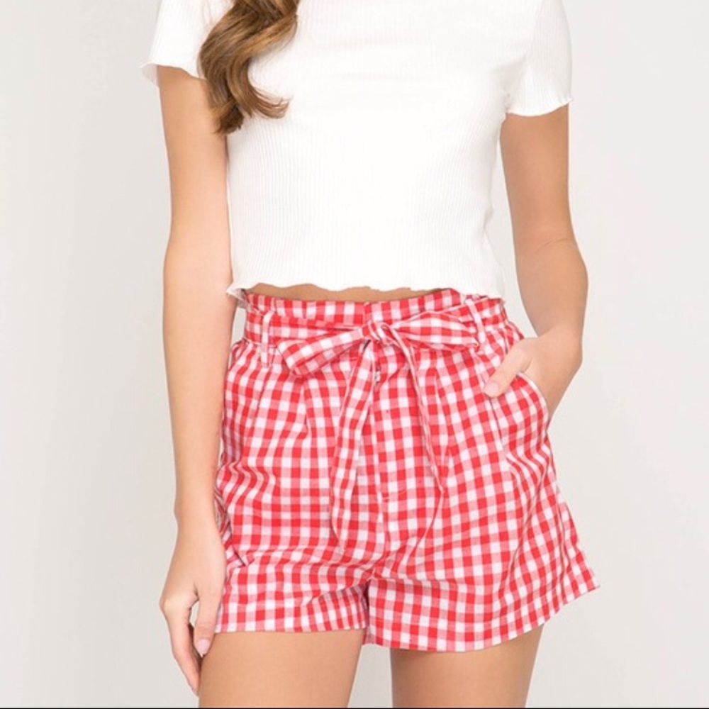 Red gingham shorts